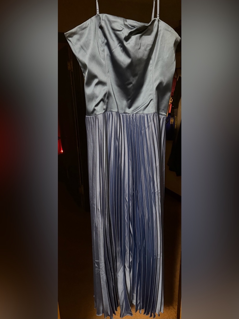 Urban Outfitters Satin Pleated Navy Blue Maxi Dress